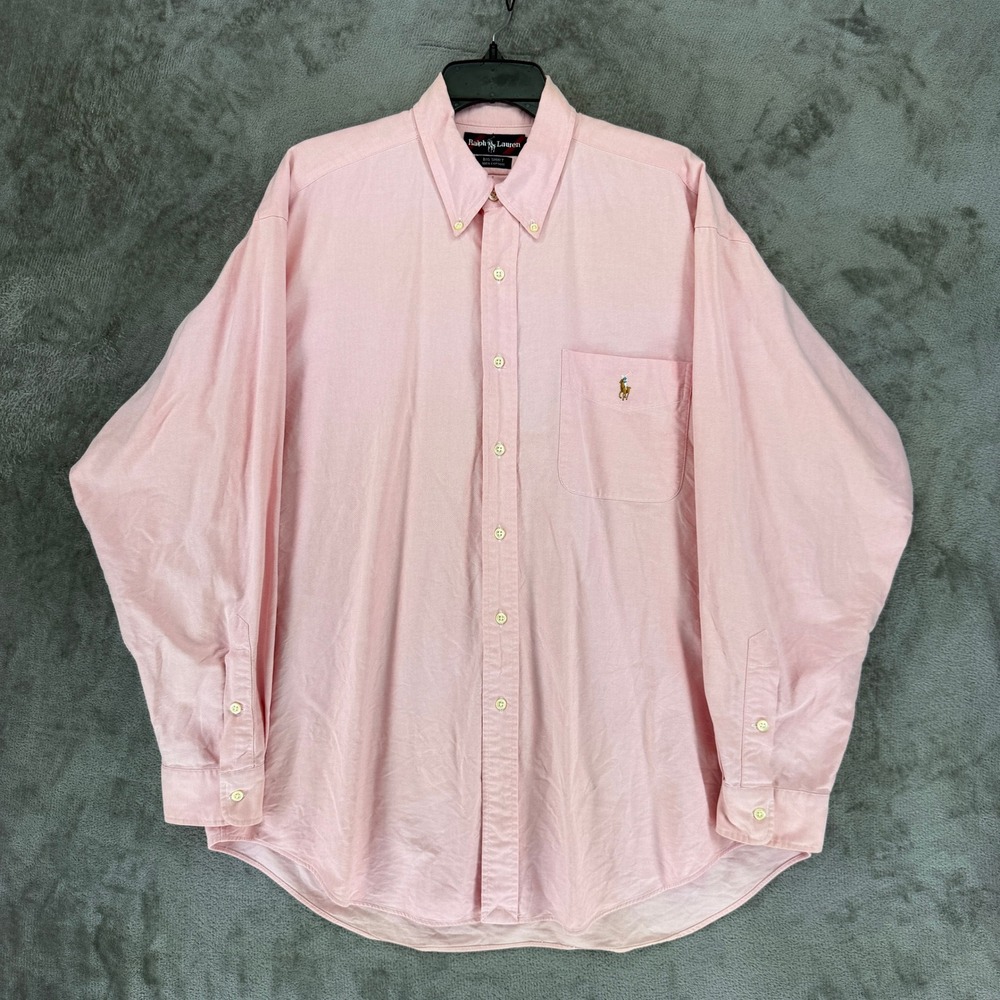 Ralph Lauren Big Shirt Mens Large Pink Cotton Oxford Button Down Pony Logo L
